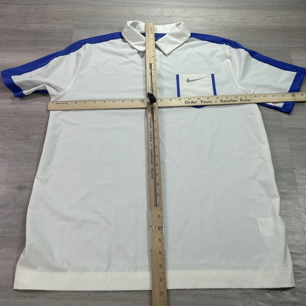 Nike Golf Tour‎ Performance Polo Shirt Mens Large White Blue Dri-FIT Mesh 508323